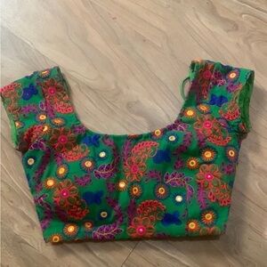 Embroidered Green Floral Women's Top